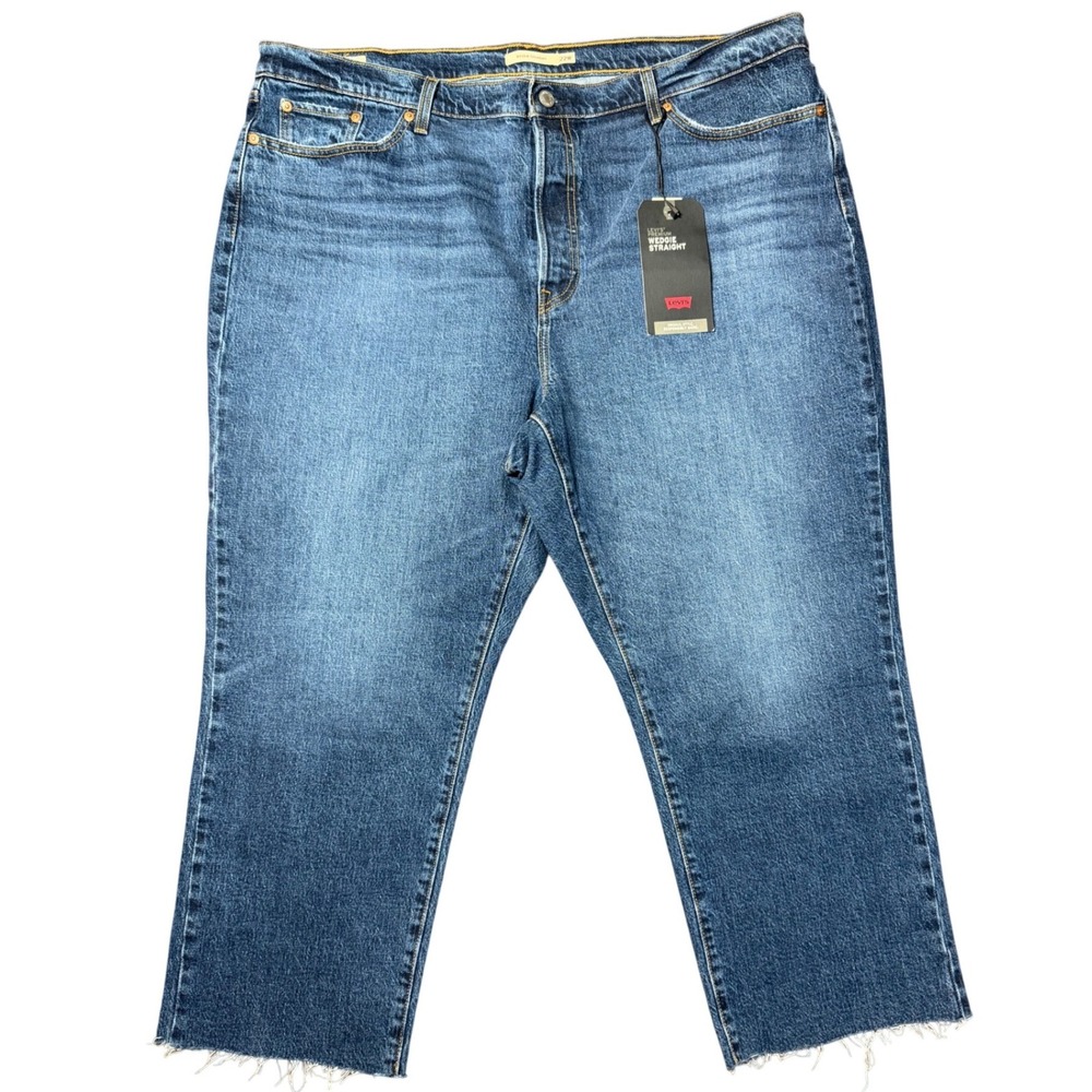 Levi's Wedgie Straight Jeans 22W Blue New Raw Hem High Rise Premium Denim